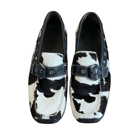 Donald J. Pliner Deney Leather Loafer Cow Print Fur Western Women's Size 7.5 - Picture 1 of 10